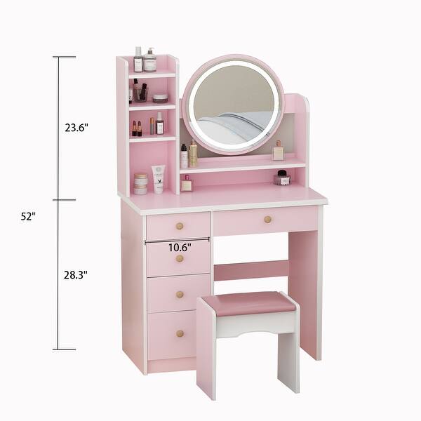 Timechee 31.5" Wide Makeup Vanity Set with Stool, Mirror,3 Color Light